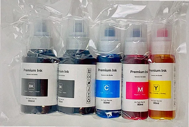 5-Pack Premium Dye Ink Refill Kit for EcoTank & Ink Tank Printers