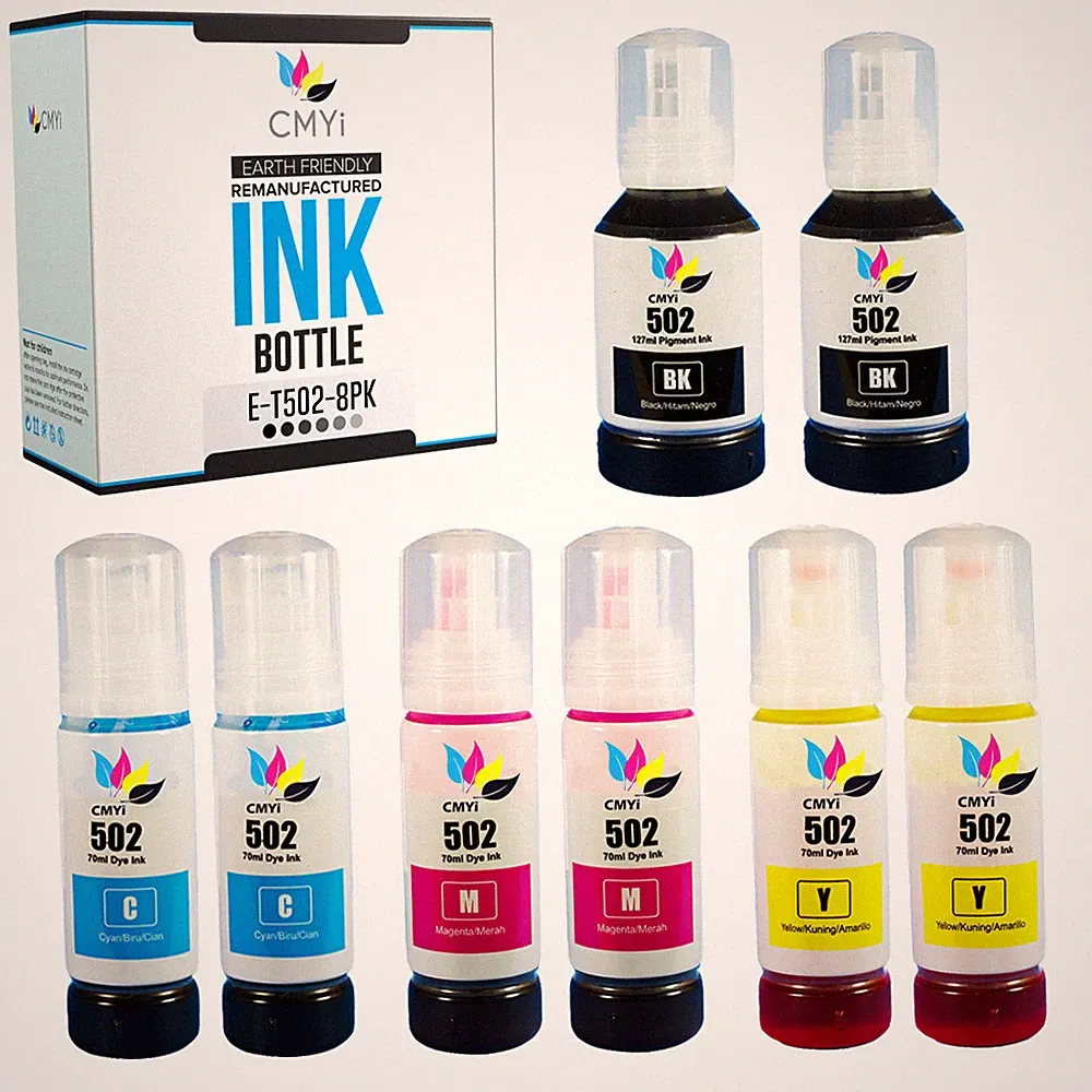 8 PK Refill Ink Bottles for Epson 502 Black Color Combo Packs Ecotank ET 1500