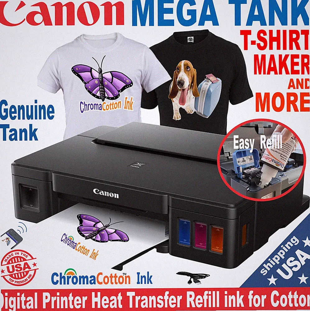 CANON PRINTER MEGA TANK REFILLABLE INK T-SHIRT MAKER COMPLETE START BUNDLE