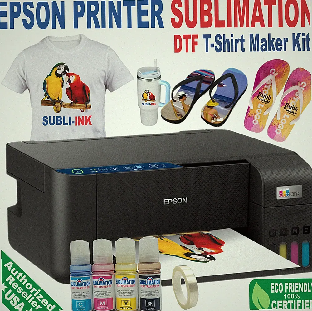 Epson Printer with Sublimation Ink Heat Transfer plus DTF Flip-Flop Maker kit