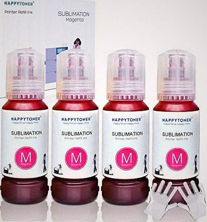 Happy Toner Printer Refill Ink Sublimation Magenta 4 Pack New 100mL Bottles
