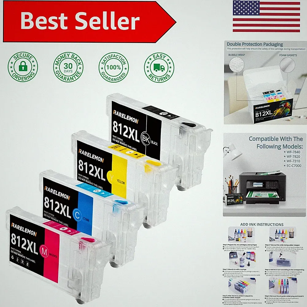 High-Yield Refillable Ink Cartridges Compatible with Epson WF-7840 & More