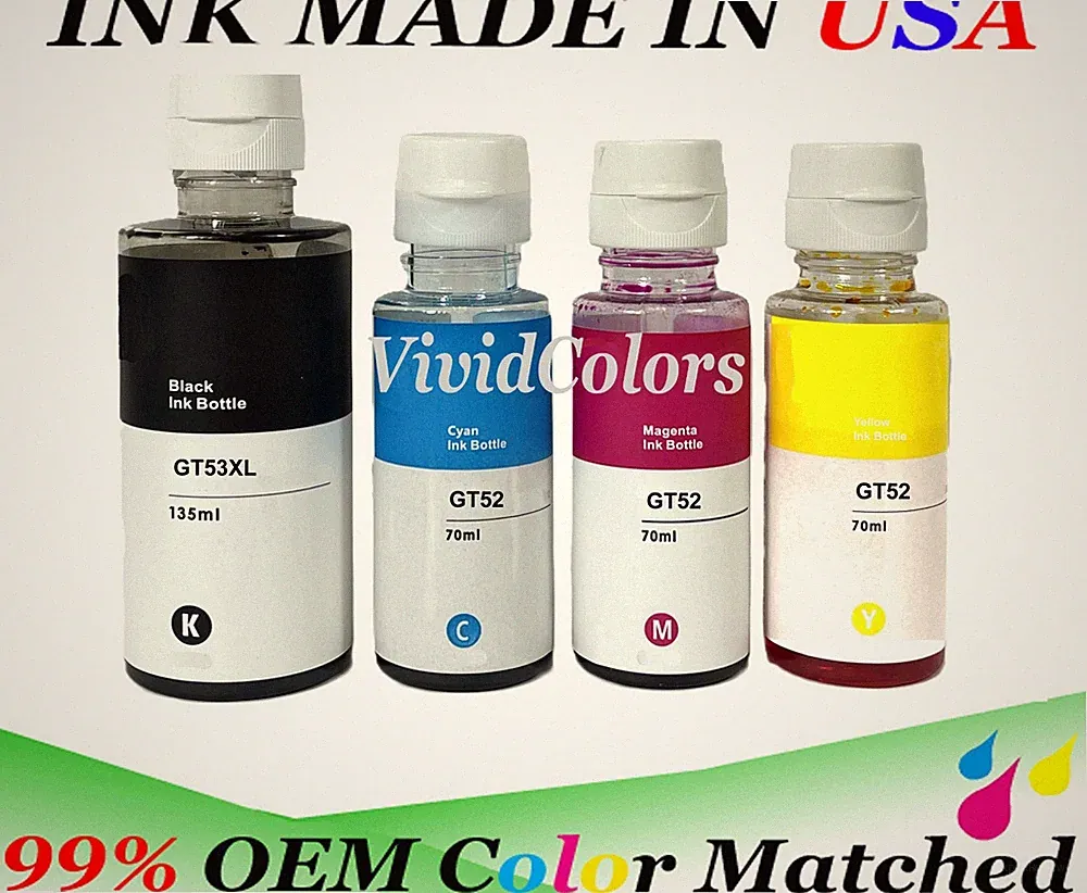 VC 4 Pack BKCMY GT53XL GT52 Refill ink for use h Smart Tank Printer 531 538 618